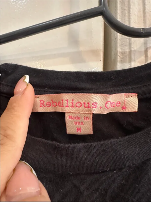Rebellious One Black "No Selfie Control" Cropped Tee - Image 3