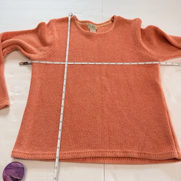 Vintage LL Bean Orange Chunky Knit Cotton Crew Neck Pullover Sweater SMALL - Image 7