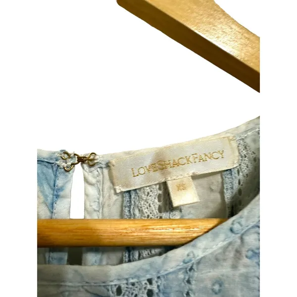 Cottagecore Boho LoveShackFancy Cotton Tie Dye Lace Ruffle Mini‎ Dress Blue XS - Image 4