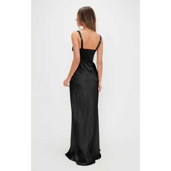 Show Me Your Mumu Lana Maxi Dress in Black Luxe Satin S - Image 7