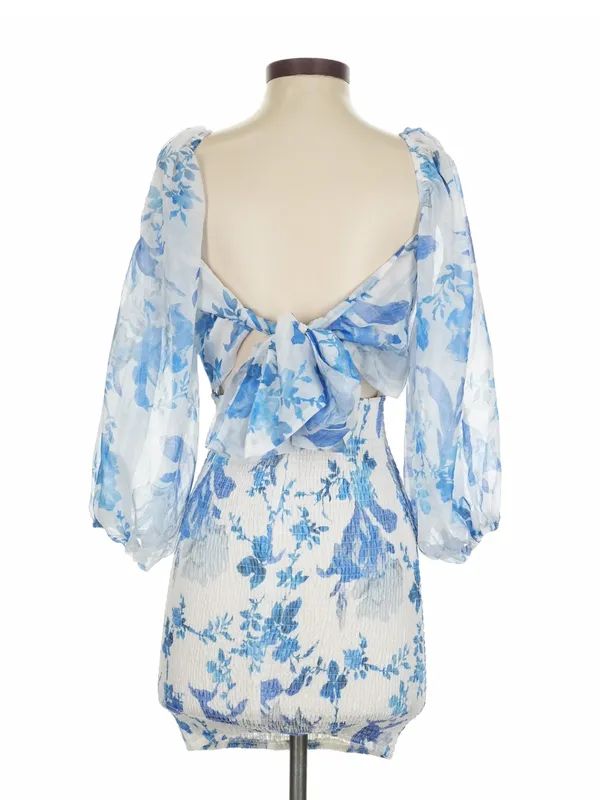 Hello Molly Calendar Girl Blue Floral Shirred Mini Dress Size Small Coquette - Image 7