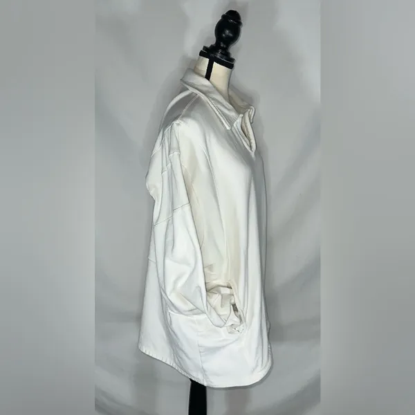FP Movement Free People White French Terry V-Neck Oversized Polo Sweatshirt Lg - Image 11