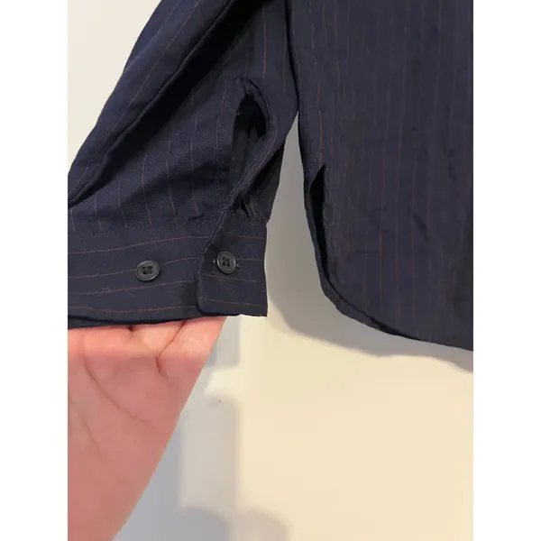 Uniqlo Rayon Striped Relaxed Long-Sleeve Blouse in Navy Pinstripe Size Small - Image 3