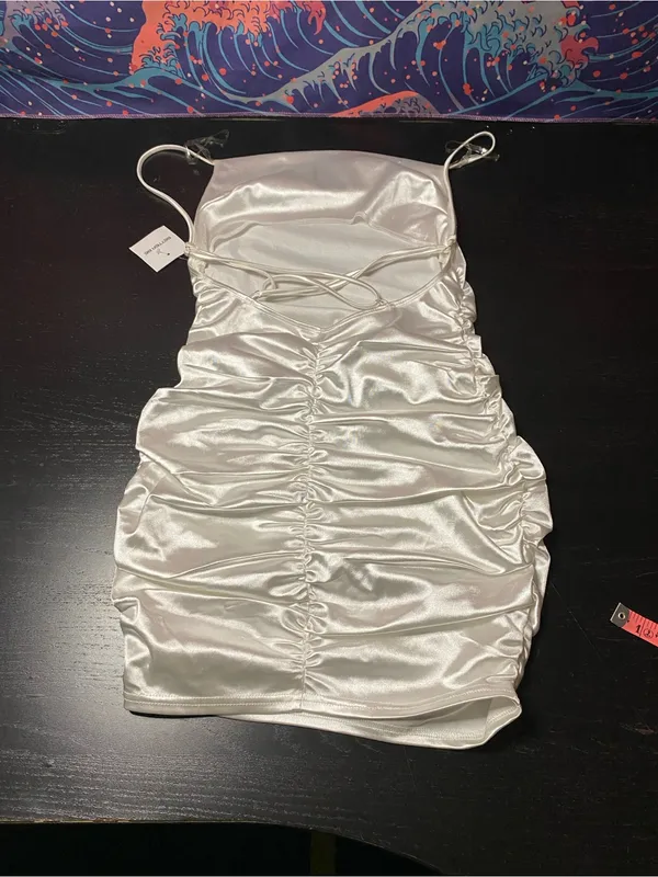 Better Be White Satin Ruched Slip Dress - Image 6