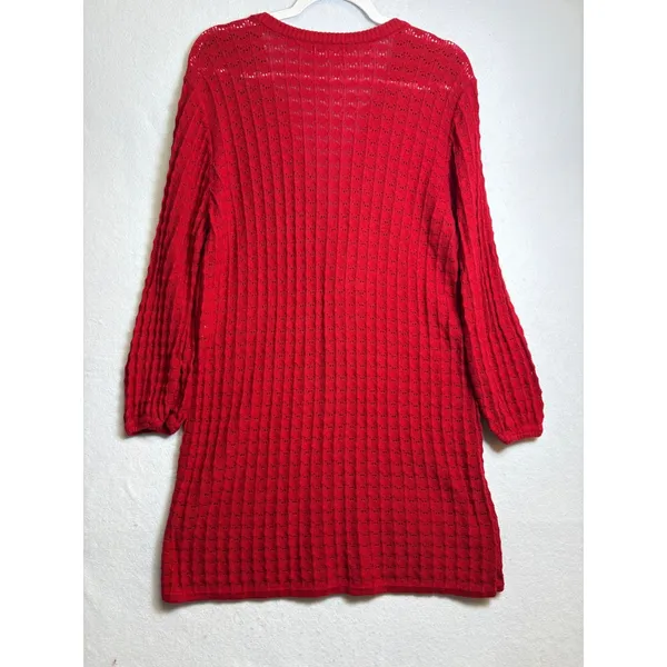Calvin Klein Red Pointelle Knit V-Neck Sweater Dress Large - Image 3