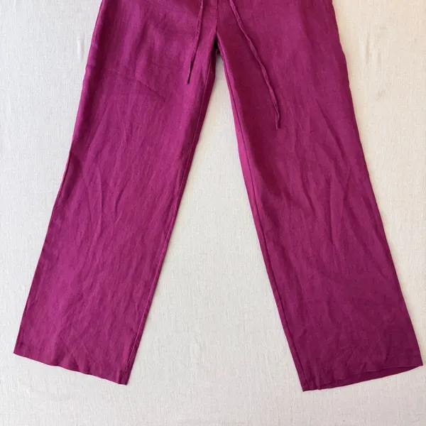 Spiegel Costal Linen Pants 2P Magenta Purple Wide Leg Drawstring Trousers - Image 6