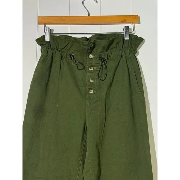 Urban Outfitters XS Olive Green Paperbag Waist Cotton Pants - Image 4