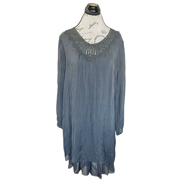 Carla Conti Dress Sz Large Bohemian Boho Ethereal, Romantic Quiet Luxury Neutral - Image 2