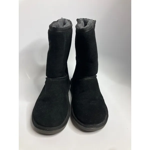 Lamo Suede Mid Calf Boots Womens 7 Black Excellent Faux Fur Lined Pull On - Image 2