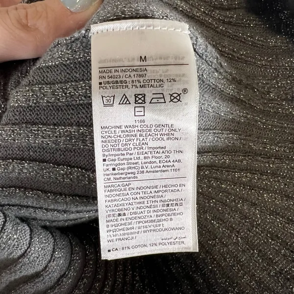 Gap Womens Metallic Ribbed Turtleneck Sweater Gray Silver Shimmer Long Sleeve‎ M - Image 5
