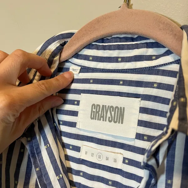 Grayson The Hero Blue White Striped Dobby Dot Button Down Shirt Size 03 M - Image 3