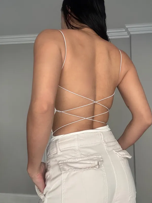 Meshki buttery smooth second skin open cross back strappy tank top small - Image 2