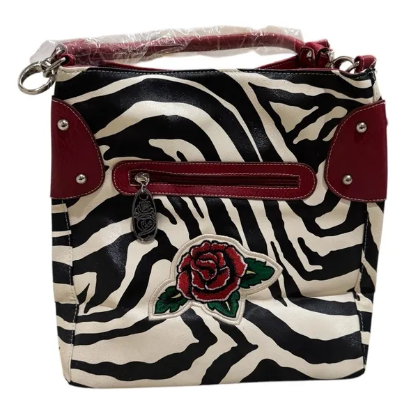 NEW Unbranded Faux Leather Zebra Print and Red‎ Big Patch Medium Hand Bag - Image 5