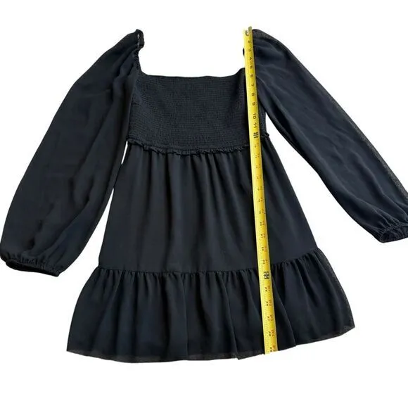 Aritzia Wilfred Women’s S Temptest Smocked Chiffon Mini Dress‎ Black Whimsigoth - Image 6
