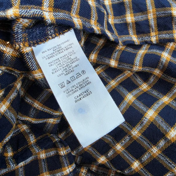 LOFT Navy Blue Mustard Yellow Plaid Long Sleeve Blouse Small‎ - Image 5