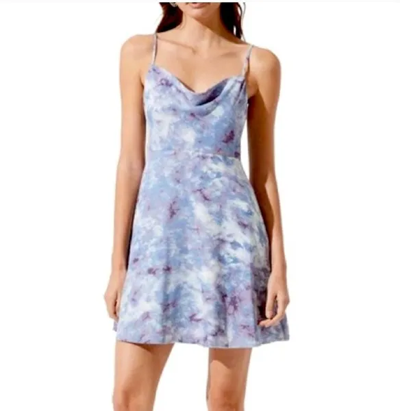 ASTR The Label Purple Marble Print Cowl Neck Spaghetti Strap Mini Dress‎ XL - Image 3