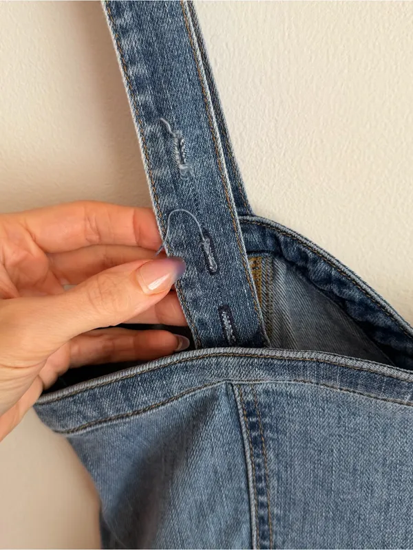 7 For All Mankind Denim Corset Jumpsuit Sweetheart Button Front Medium M - Image 4