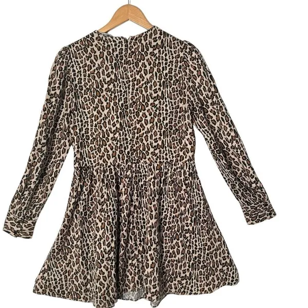 ZARA Leopard Print Babydoll Mini Dress Size S Skater Brown Animal Print Indie - Image 4