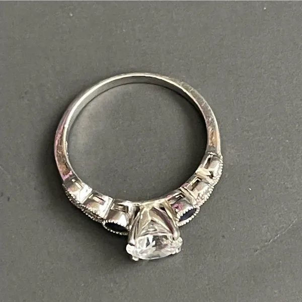 925 Sterling Silver White and Blue Gemstone Ring Size 7.5 Engagement Anniversary - Image 3