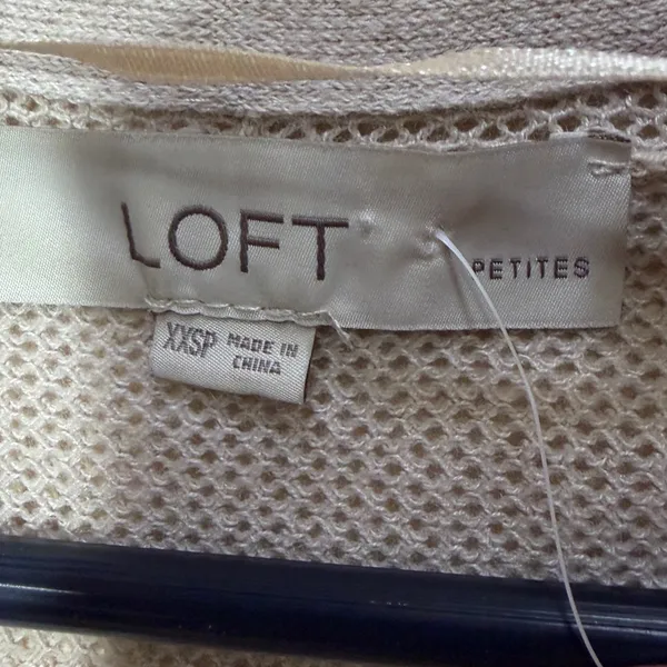 Loft Petites Oatmeal Beige Linen Blend‎ Open Front Mesh Longline Cardigan XXSP - Image 5