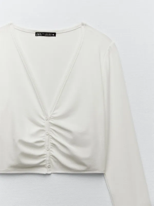 ZARA White Ruched Crop Top - Image 7