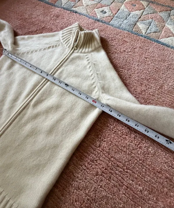 Lord & Taylor Washable 2-Ply Cashmere Full Zip Sweater Petite M Cream - Image 4