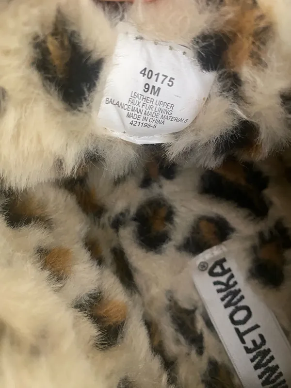 Minnetonka Suede Leather Leopard Print Faux Fur Trimp Moccassin Loafer Women's 9 - Image 7