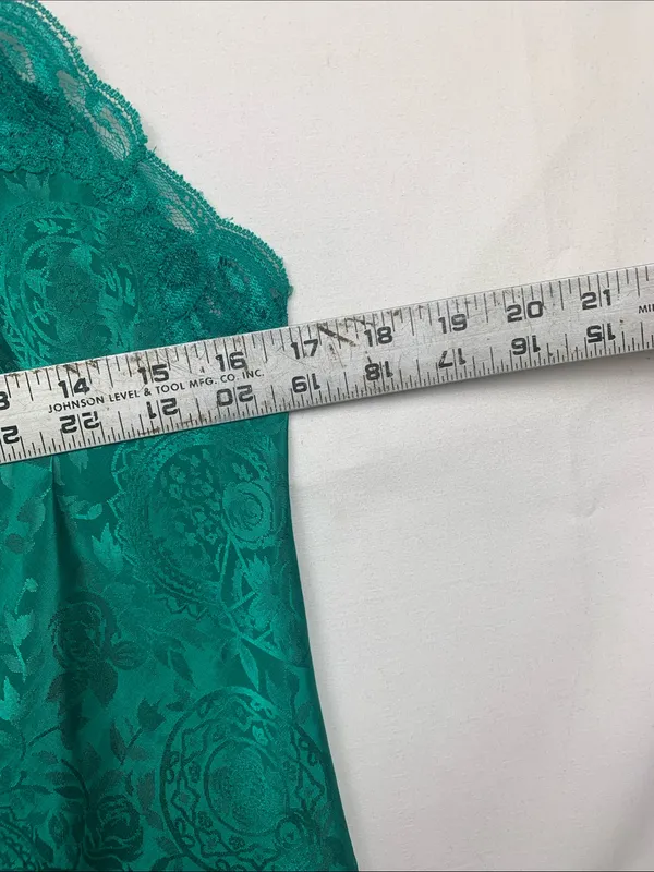 Victorias Secret size medium green paisley Lace Trim Teal Camisole Slip vintage - Image 5