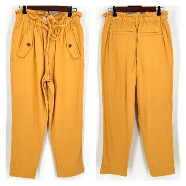 Loft Women's High Rise Straight Elastic Waist Crop Paperbag Pants Yellow‎ Small - Image 2