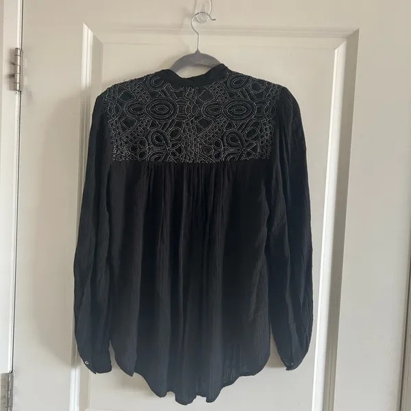 Free People Black Canyon Rose Hi-Lo Button Down Blouse Metallic Lace XS - Image 10