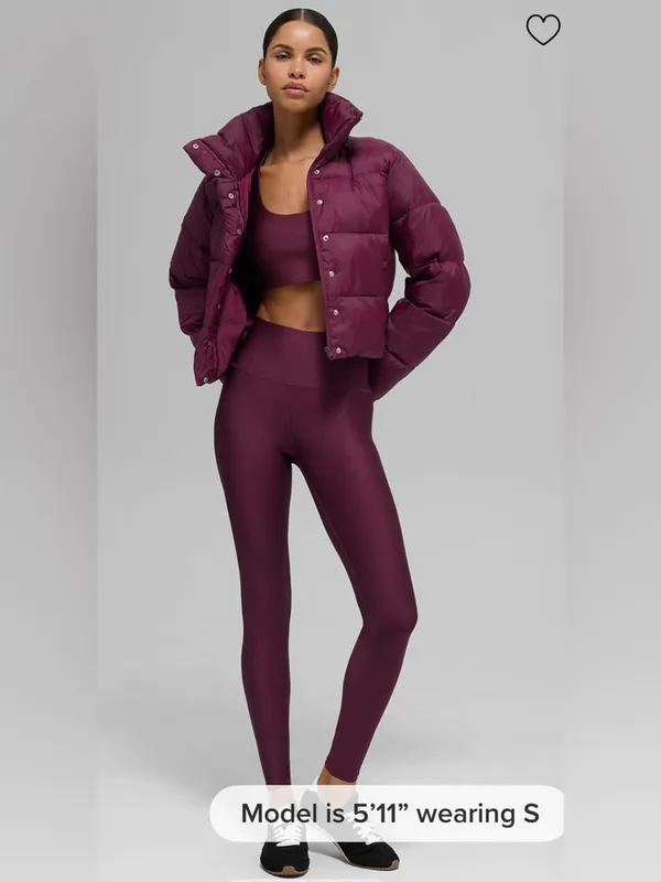 ALO Yoga NWT Gold Rush Puffer Jacket Burgundy with Zipper pockets Size S - Image 5