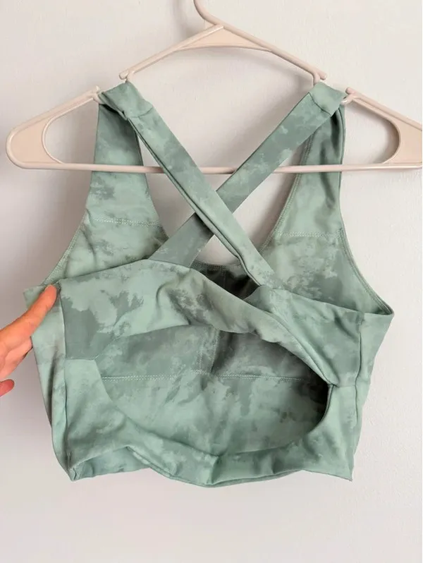 WB211 Green Tie Dye Crossback Athletic Crop Top Small - Image 2