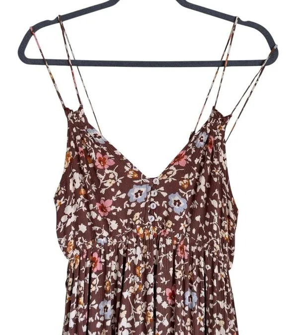 Pinkblush Boho Brown Floral Empire Waist Ruffle Hem Maternity Midi Dress Small - Image 4