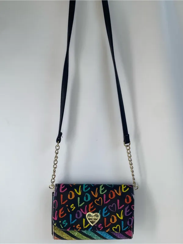 Betsey Johnson Luv Love is Love rainbow sparkle crossbody purse clutch handbag - Image 2