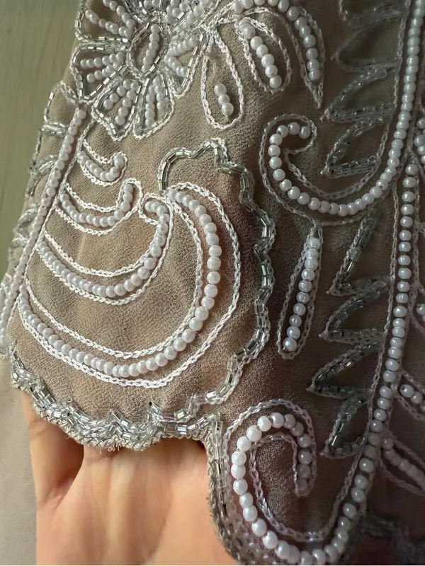 J Kara Blush Beaded Lace & Chiffon Maxi Dress - Image 3