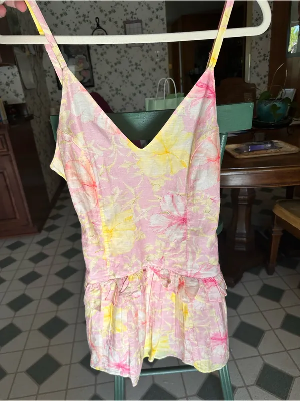 LoveShackFancy Fabienne dress Pink & Yellow Floral Mini Dress size 8 - Image 2