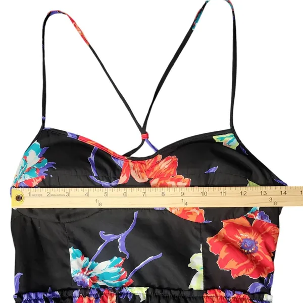 American Eagle Sweetheart Neckline Black Floral‎ Smocked Back Strappy Dress, M - Image 7