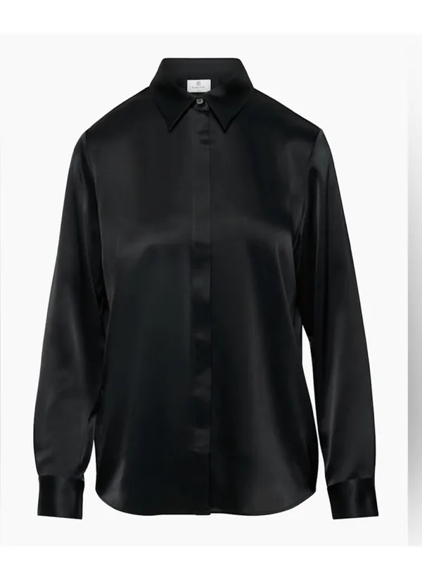 Aritzia Babaton Prospect Satin Shirt Black Button Down Blouse Size Small - Image 2
