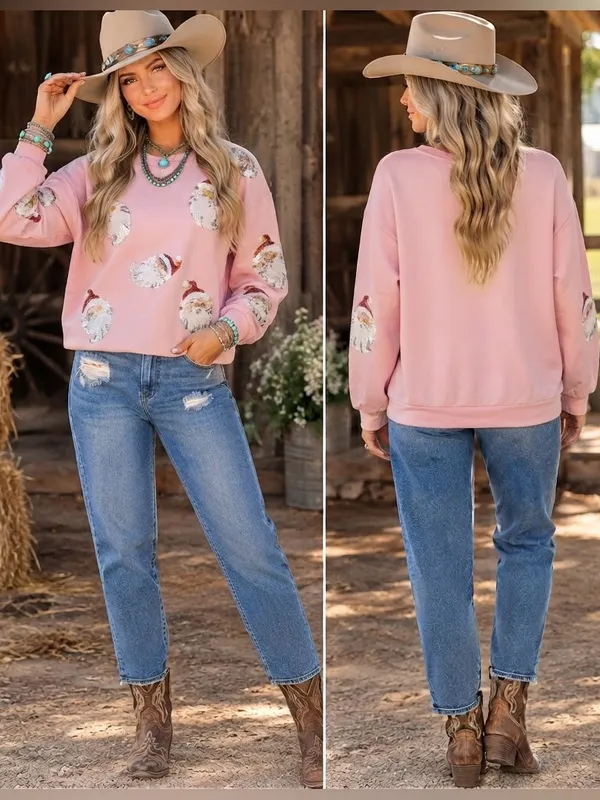 Boutique Sequin Santa Sweatshirt – Size Large queen of sparkles NWOT - Image 2