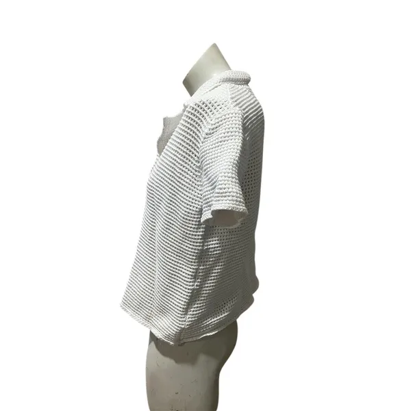 Free People Polo Top Womens L White Button Front Collared Beach Boho - Image 6