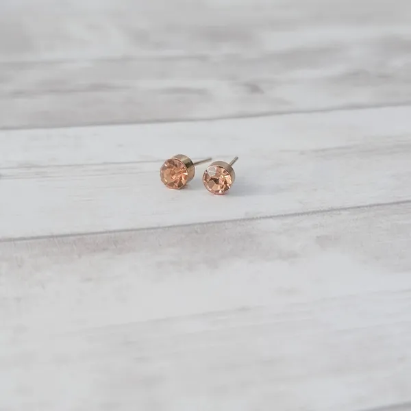 Vintage Stud Earrings - Dark Peach Tone Gem 0.5" - Image 2