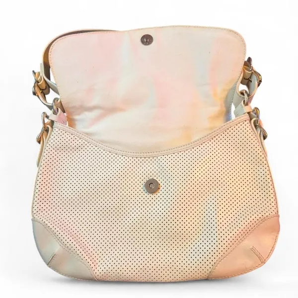Lauren Ralph Lauren Ivory Perforated Leather Boho Shoulder Bag Equestrian - Image 6