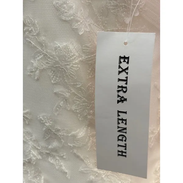 Strapless Lace Applique Tulle Wedding Gown Extra Length Ivory White - Image 5