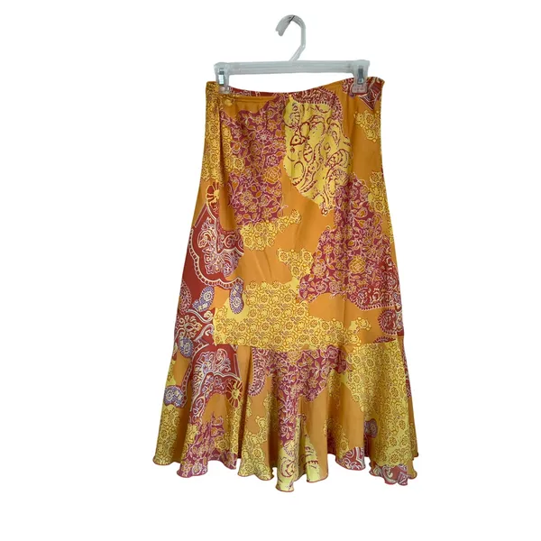 Y2K Orange Paisley Boho Midi Skirt Tiered Vintage‎ Festival Size L - Image 2
