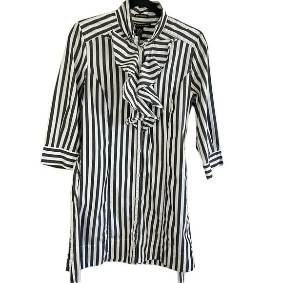 Antilia‎ Femme Striped Ruffle Front Shirtdress Black White Small - Image 2