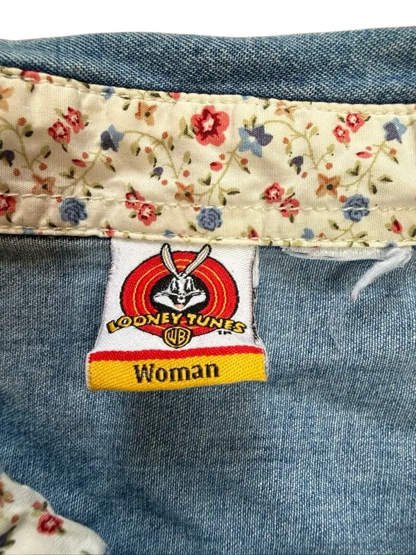 Y2K Vintage Looney Tunes Tweety Bird Stuff It Embroidered Chambray Button Down S - Image 3