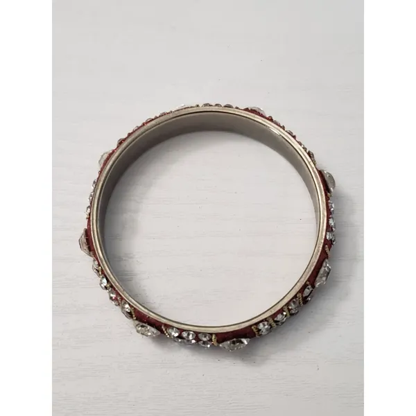 Vintage Bracelet / Bangle Red Glitter & Clear Gem 7.5" - Image 4