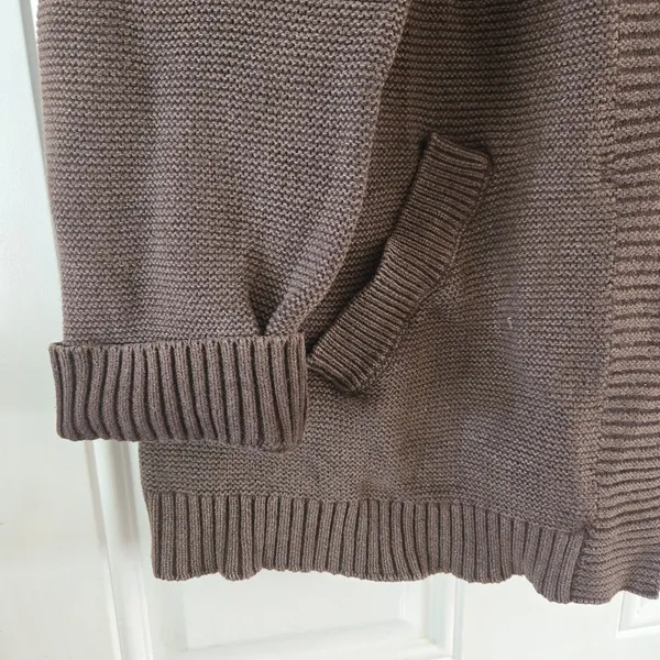 Seven7 Womens Cardigan Sweater Large Brown Oversized Open Front Cotton Knit NWT - Image 7