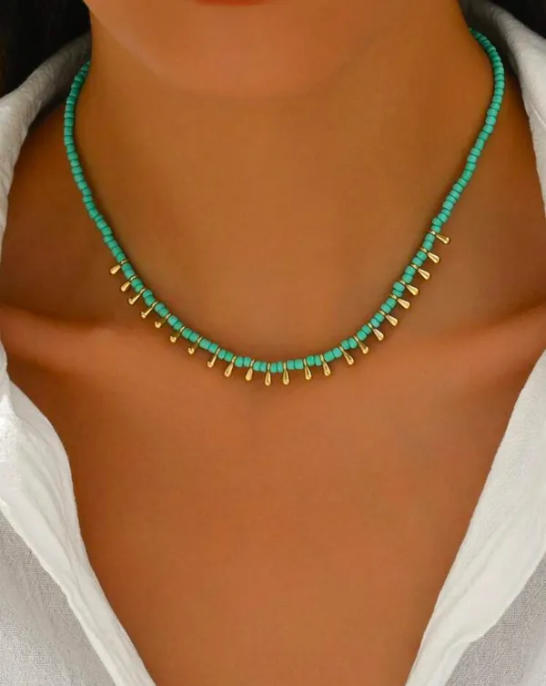 Handmade Bohemian Faux Turquoise Teardrop Pendant Necklace, Versatile Casual Necklace For Women Gift - Image 3