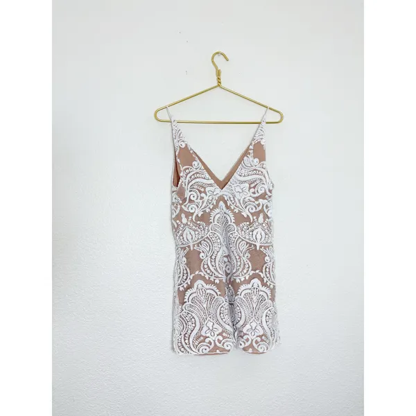 Free People Lace Night Shimmers Mini Dress Size 4 White Sequin Ivory Bridal - Image 12